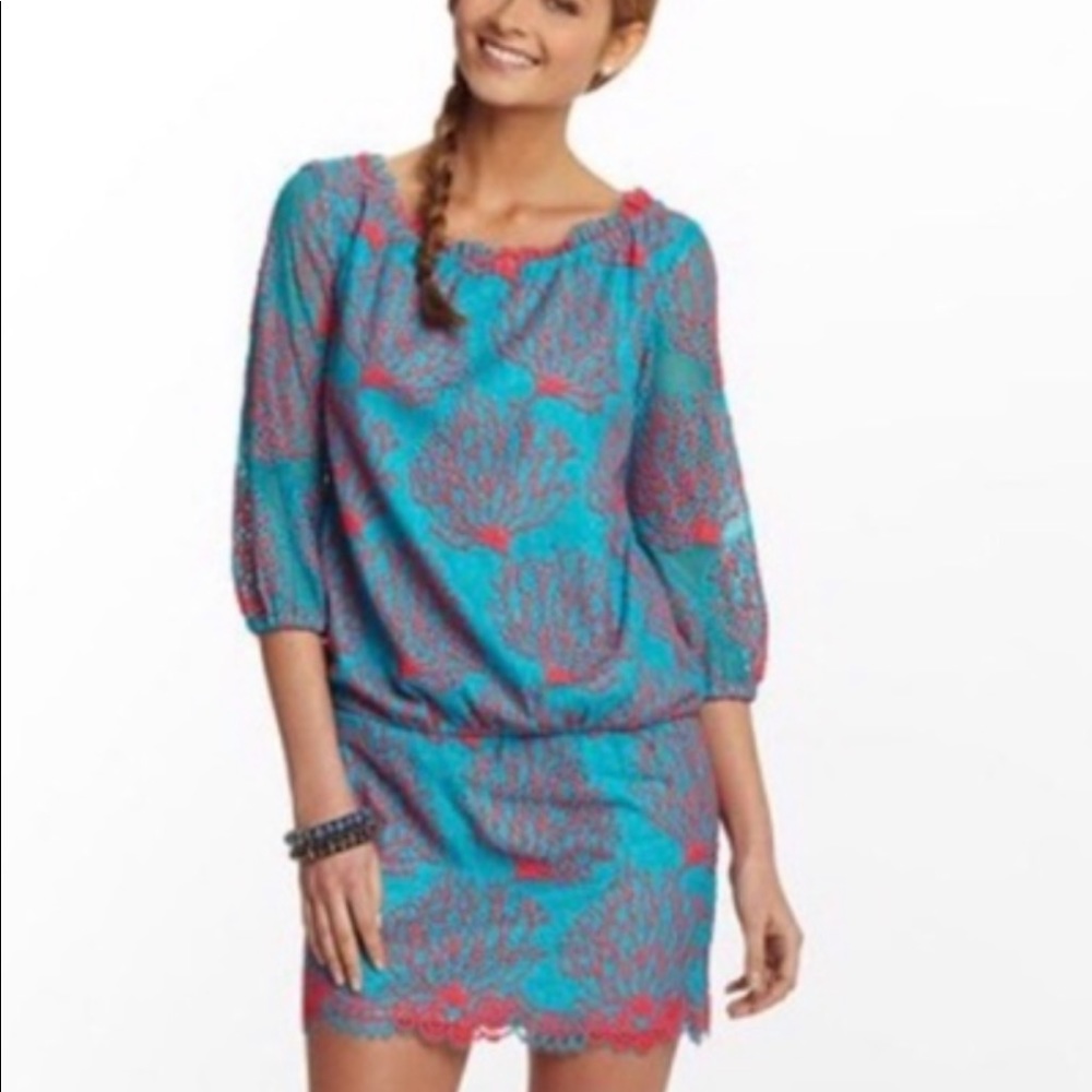 Lilly Pulitzer coral lace scalloped dress - size 2